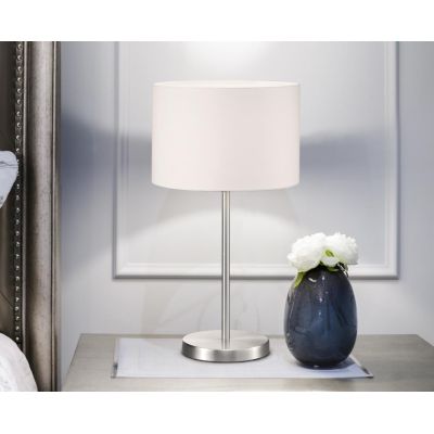 HOTEL LAMPADA DA TAVOLO ALTEZZA CM 55 IN METALLO NICHEL CON PARALUME IN TESSUTO NERO-BIANCO TRIO LIGHTING - Cristalensi Shop Onl