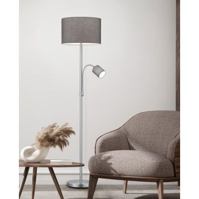 HOTEL PIANTANA CON LUCE DA LETTURA ORIENTABILE FINITURA CROMO, NICHEL O OTTONE PARALUME IN TESSUTO TRIO LIGHTING - Cristalensi S
