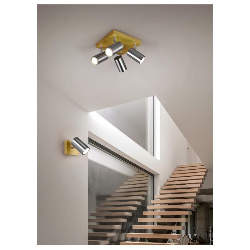 MARLEY FARETTO DA SOFFITTO CON 4 SPOT ORIENTABILI IN LEGNO E METALLO 3 COLORI ATTACCO 4xGU10 TRIO LIGHTING - Cristalensi Shop On