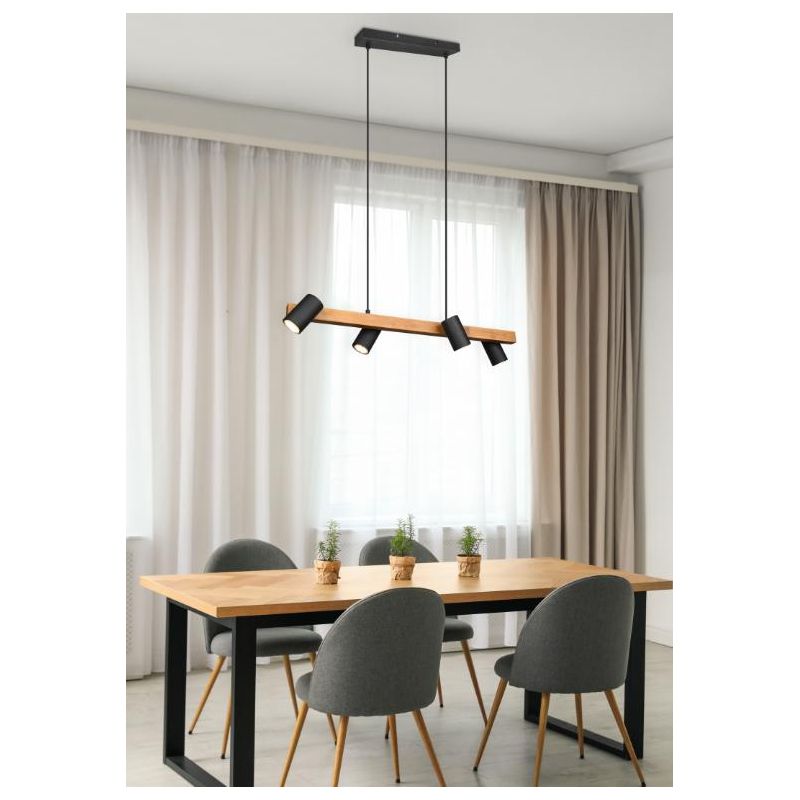 MARLEY SOSPENSIONE IN LEGNO E METALLO CON 4 SPOT ORIENTABILI 3 COLORI ATTACCO 4XGU10 TRIO LIGHTING - Cristalensi Shop Online