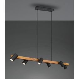 MARLEY SOSPENSIONE IN LEGNO E METALLO CON 6 SPOT ORIENTABILI 3 COLORI ATTACCO 6XGU10 TRIO LIGHTING - Cristalensi Shop Online