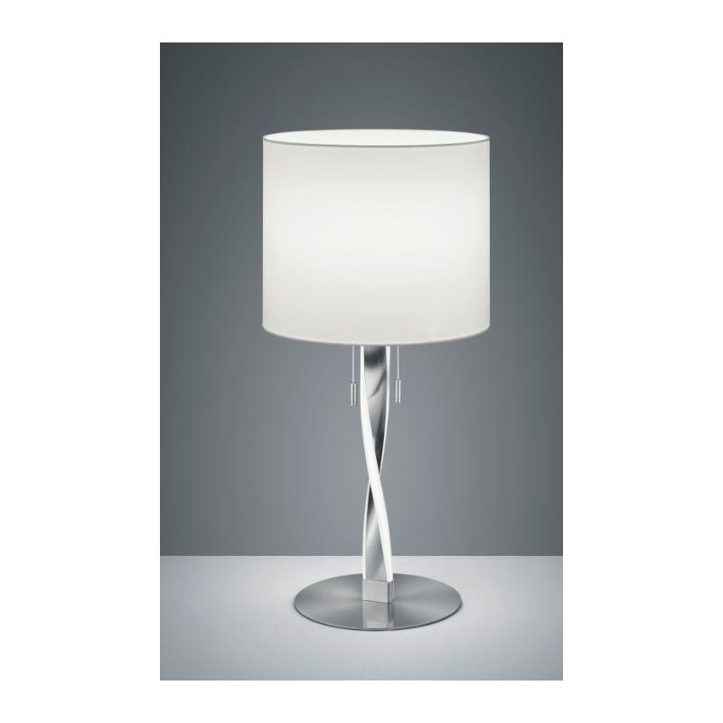 NANDOR LAMPADA DA TAVOLO DOPPIA ILLUMINAZIONE IN METALLO NICHEL O ORO CON PARALUME IN TESSUTO TRIO LIGHTING - Cristalensi Shop O