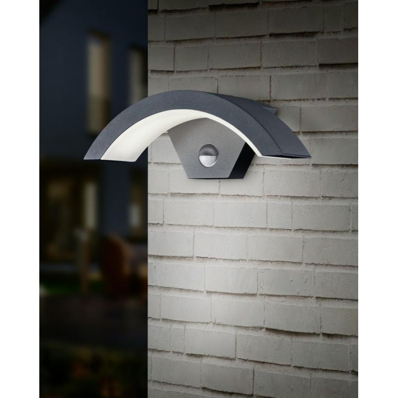 OHIO APPLIQUE AD ARCO CON SENSORE DI MOVIMENTO IP54 LED 6W LUCE 3000K ANTRACITE TRIO LIGHTING - Cristalensi Shop Online