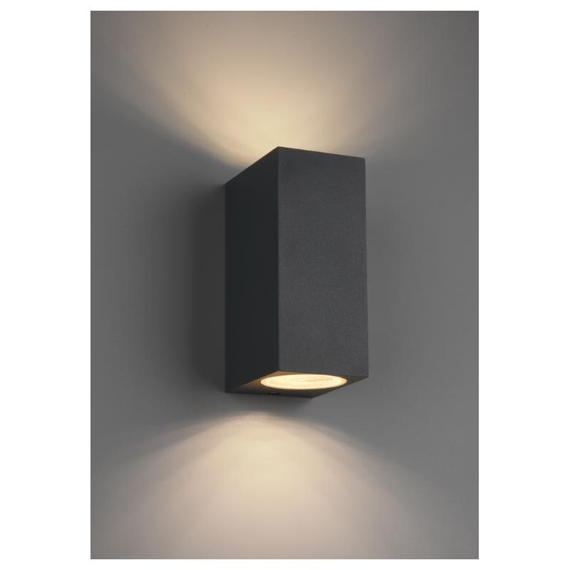 ROYA APPLIQUE SQUADRATA PER ESTERNI IP44 BIEMISSIONE DI LUCE 3 COLORI ATTACCO 2XGU10 TRIO LIGHTING - Cristalensi Shop Online