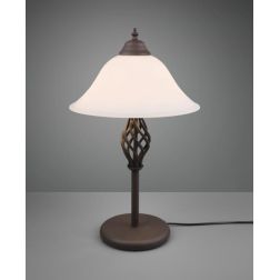 RUSTICA LAMPADA DA TAVOLO IN METALLO COLOR RUGGINE E DIFFUSORE IN VETRO BIANCO SABBIATO H50 CM TRIO LIGHTING - Cristalensi Shop 