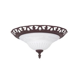 RUSTICA PLAFONIERA IN METALLO COLOR RUGGINE E DIFFUSORE IN VETRO BIANCO SABBIATO D38 CM TRIO LIGHTING - Cristalensi Shop Online