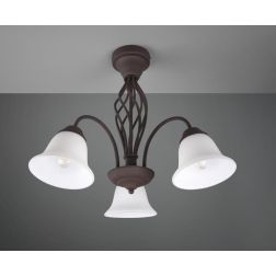 RUSTICA PLAFONIERA A 3 LUCI IN METALLO COLOR RUGGINE CON DIFFUSORI IN VETRO BIANCO D55 CM TRIO LIGHTING - Cristalensi Shop Onlin 2