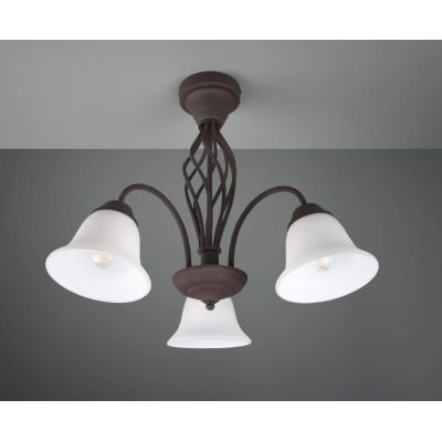 RUSTICA PLAFONIERA A 3 LUCI IN METALLO COLOR RUGGINE CON DIFFUSORI IN VETRO BIANCO D55 CM TRIO LIGHTING - Cristalensi Shop Onlin