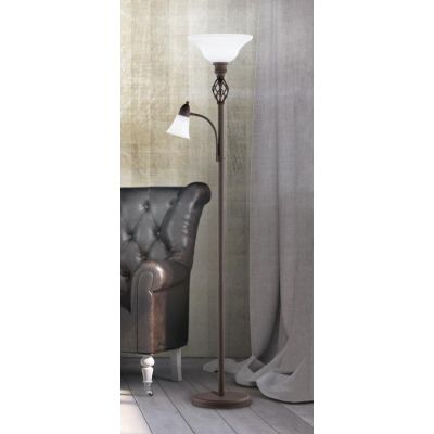 RUSTICA LAMPADA DA TERRA CLASSICA CON DOPPIA LUCE IN METALLO RUGGINE E VETRO SABBIATO BIANCO TRIO LIGHTING - Cristalensi Shop On