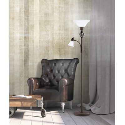 RUSTICA LAMPADA DA TERRA CLASSICA CON DOPPIA LUCE IN METALLO RUGGINE E VETRO SABBIATO BIANCO TRIO LIGHTING - Cristalensi Shop On