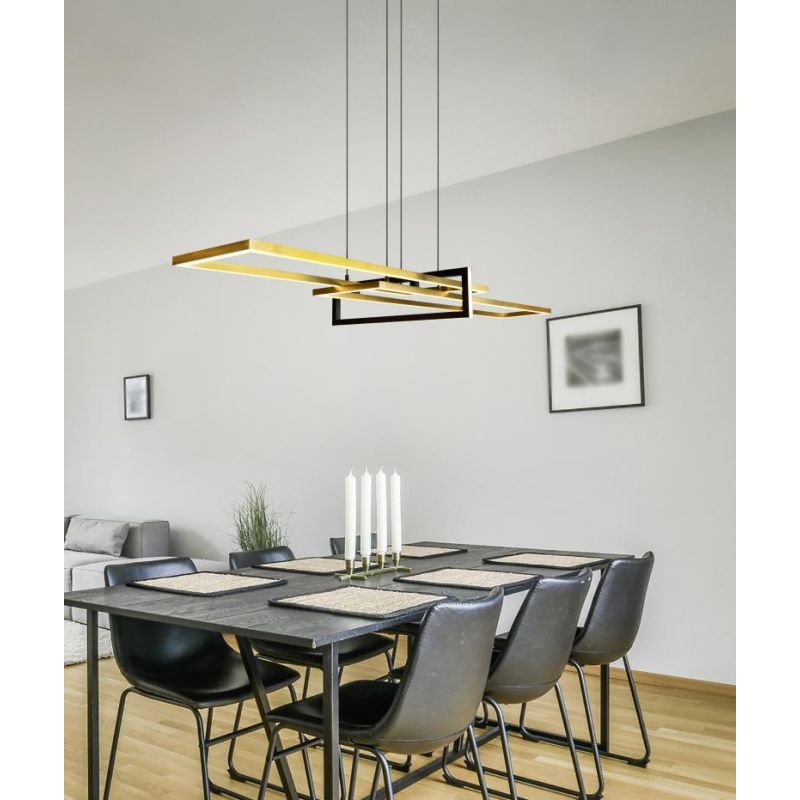 SALINAS SOSPENSIONE CON DUE RETTANGOLI LED 34W MODERNA DIMMERABILE LUCE 3000K 3 FINITURE COLORE TRIO LIGHTING - Cristalensi Shop