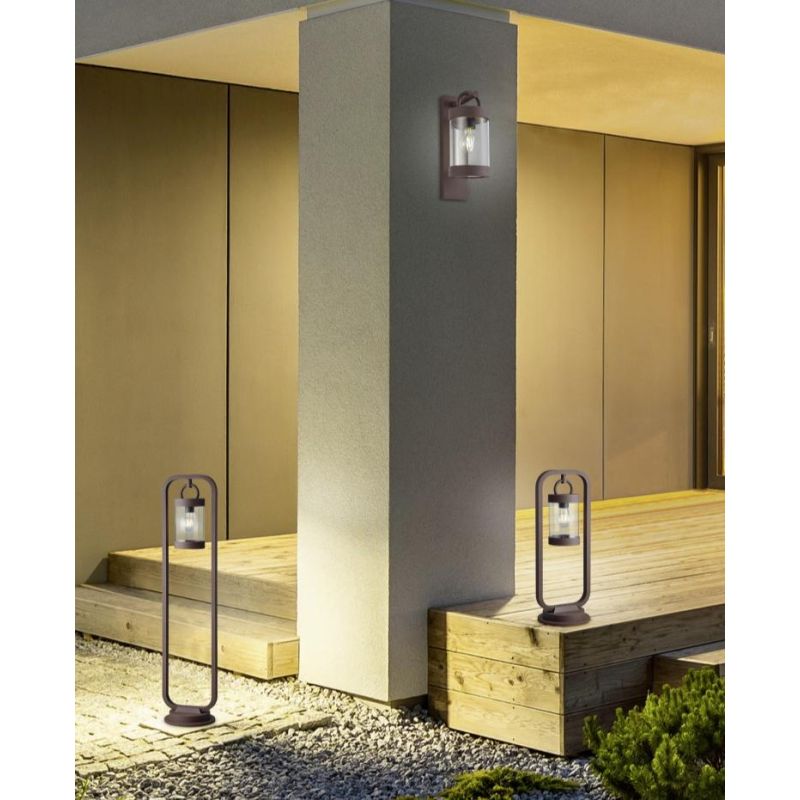 SAMBESI LAMPIONCINO DA ESTERNO H60 CLASSICO A LANTERNA IP44 SENSORE CREPUSCOLARE ANTRACITE O RUGGINE TRIO LIGHTING - Cristalensi