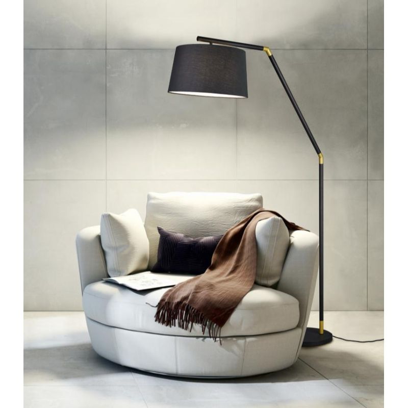 TRACY PIANTANA MODERNA IN METALLO NERO CON INSERTI ORO E PARALUME IN TESSUTO TRIO LIGHTING - Cristalensi Shop Online