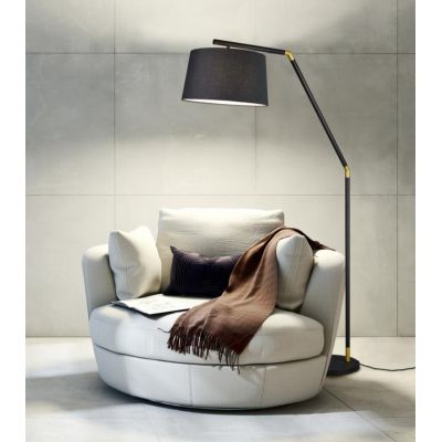 TRACY PIANTANA MODERNA IN METALLO NERO CON INSERTI ORO E PARALUME IN TESSUTO TRIO LIGHTING - Cristalensi Shop Online