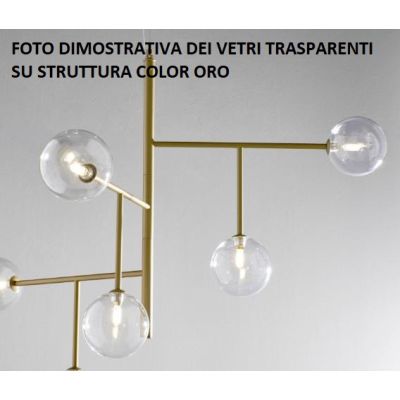 BOLLE 6 PLAFONIERA 6 LUCI MODERNA IN METALLO NERO O ORO OPACO CON SFERE IN VETRO Illuminando - Cristalensi Shop Online