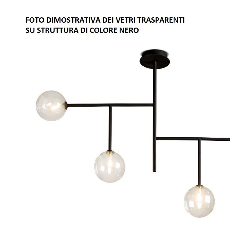 BOLLE 6 SOSPENSIONE 6 LUCI MODERNA IN METALLO NERO O ORO CON SFERE IN VETRO Illuminando - Cristalensi Shop Online