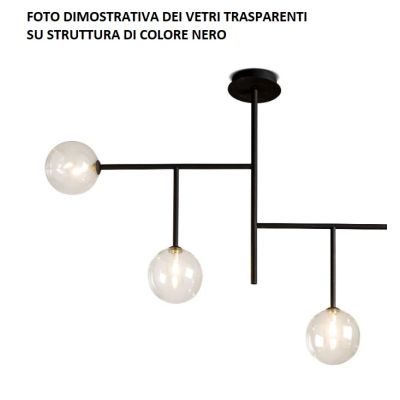 BOLLE 6 SOSPENSIONE 6 LUCI MODERNA IN METALLO NERO O ORO CON SFERE IN VETRO Illuminando - Cristalensi Shop Online