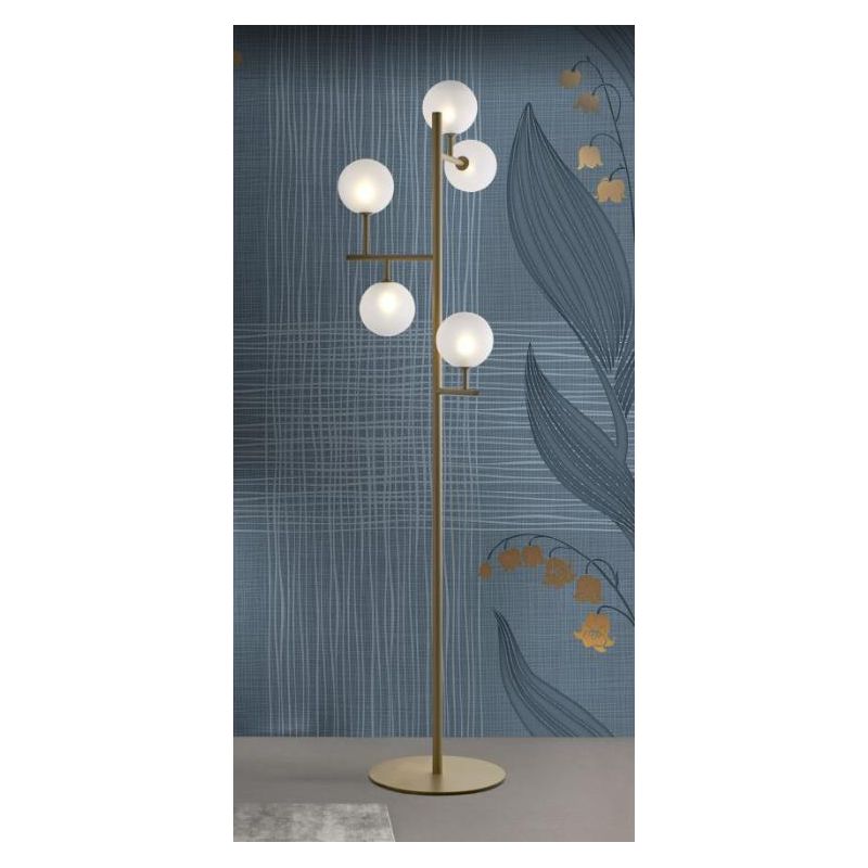 BOLLE 5 LAMPADA DA TERRA 5 LUCI MODERNA IN METALLO NERO O ORO OPACO CON SFERE IN VETRO Illuminando - Cristalensi Shop Online