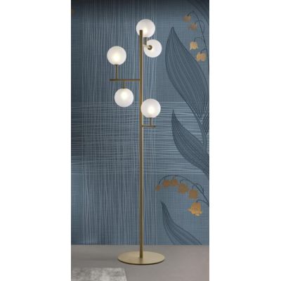 BOLLE 5 LAMPADA DA TERRA 5 LUCI MODERNA IN METALLO NERO O ORO OPACO CON SFERE IN VETRO Illuminando - Cristalensi Shop Online
