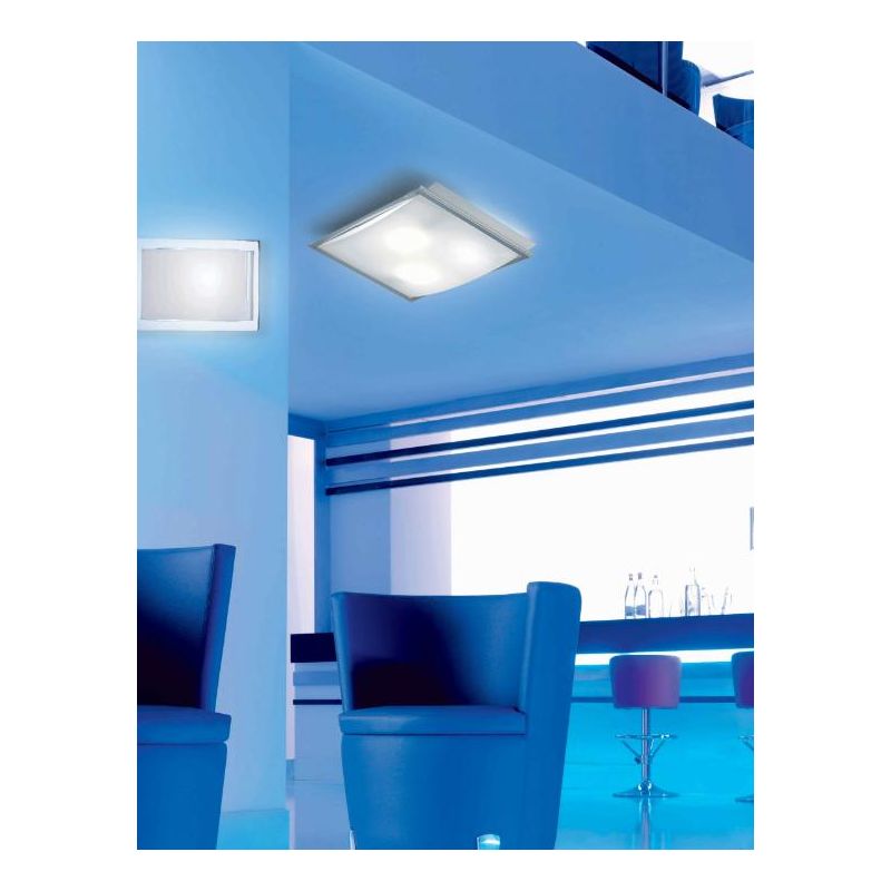 FIBBIA PLAFONIERA GRANDE CORNICE CROMO VETRO BIANCO MODERNA ECONOMICA DI ILLUMINANDO Illuminando - Cristalensi Shop Online