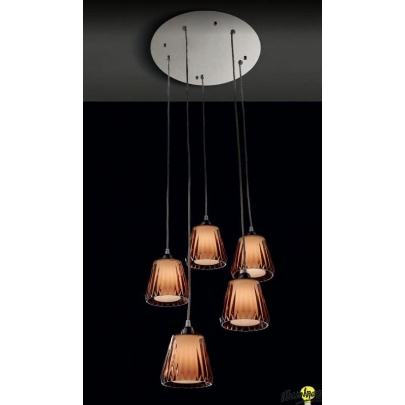 GAIA 5 LAMPADARIO SOSPENSIONE 5 LUCI PIATTO CROMO DIFFUSORI ACRILICO 3 COLORI Illuminando - Cristalensi Shop Online
