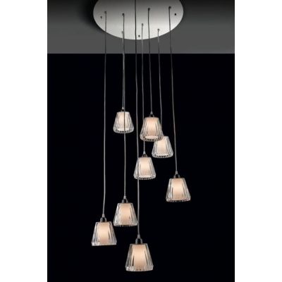 GAIA 8 LAMPADARIO SOSPENSIONE 8 LUCI PIATTO CROMO D.60 DIFFUSORI ACRILICO 3 COLORI Illuminando - Cristalensi Shop Online