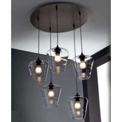 PAGODA 5 LUCI PIATTO CROMO LUCIDO O RUGGINE CON FILO TRECCIA VETRI TRASPARENTI Illuminando - Cristalensi Shop Online