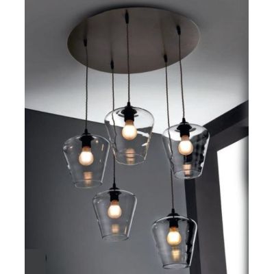 PAGODA 5 LUCI PIATTO CROMO LUCIDO O RUGGINE CON FILO TRECCIA VETRI TRASPARENTI Illuminando - Cristalensi Shop Online