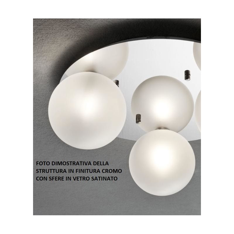 PALLINA PLAFONIERA 4 LUCI IN METALLO 3 COLORI CON SFERE IN VETRO TRASPARENTE O SATINATO Illuminando - Cristalensi Shop Online