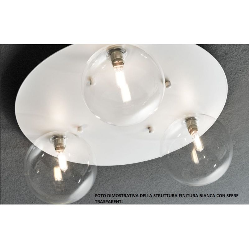 PALLINA PLAFONIERA D60 ROTONDA 5 LUCI IN METALLO CON SFERE IN VETRO TRASPARENTE O SATINATO Illuminando - Cristalensi Shop Online
