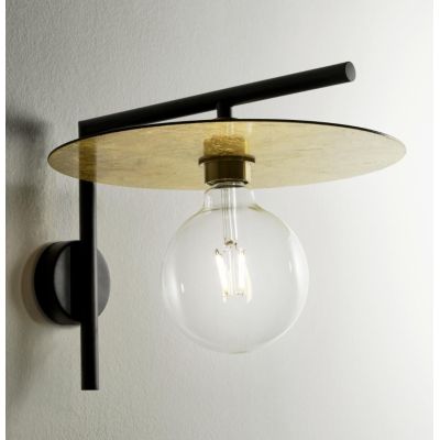 PUB APPLIQUE MODERNA IN METALLO NERO CON PIATTO D30 IN FOGLIA ORO O ARGENTO MADE IN ITALY Illuminando - Cristalensi Shop Online