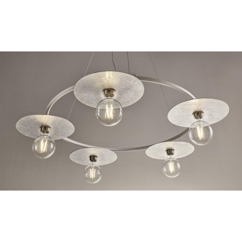 PUB SOSPENSIONE MODERNA ED ORIGINALE D90 CM METALLO BIANCO PIATTI FOGLIA ARGENTO O FOGLIA ORO Illuminando - Cristalensi Shop Onl