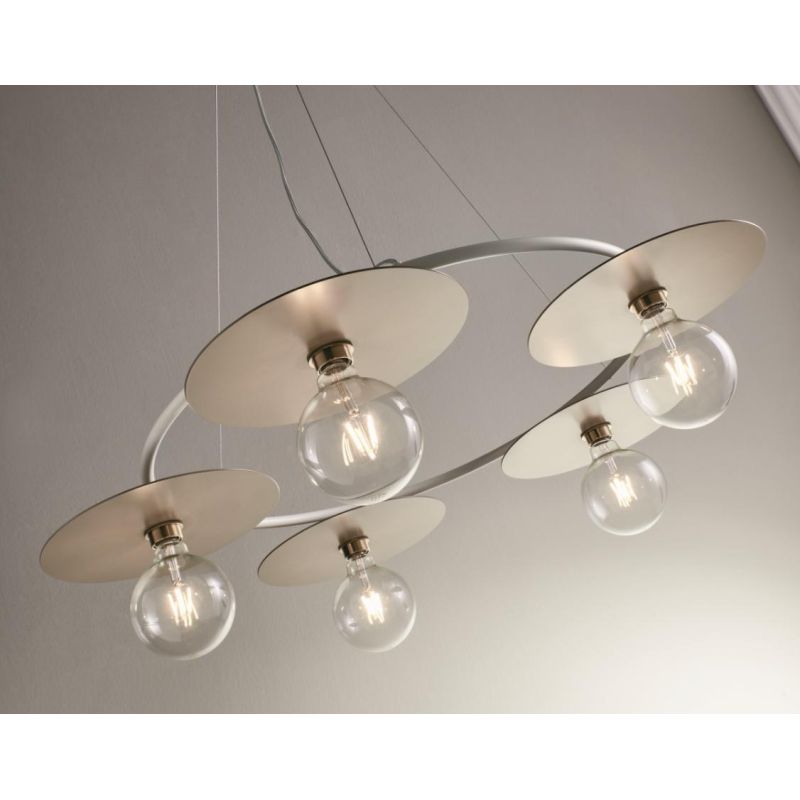 PUB SOSPENSIONE MODERNA ED ORIGINALE METALLO BIANCO PIATTI 3 COLORI D100 CM MADE IN ITALY Illuminando - Cristalensi Shop Online