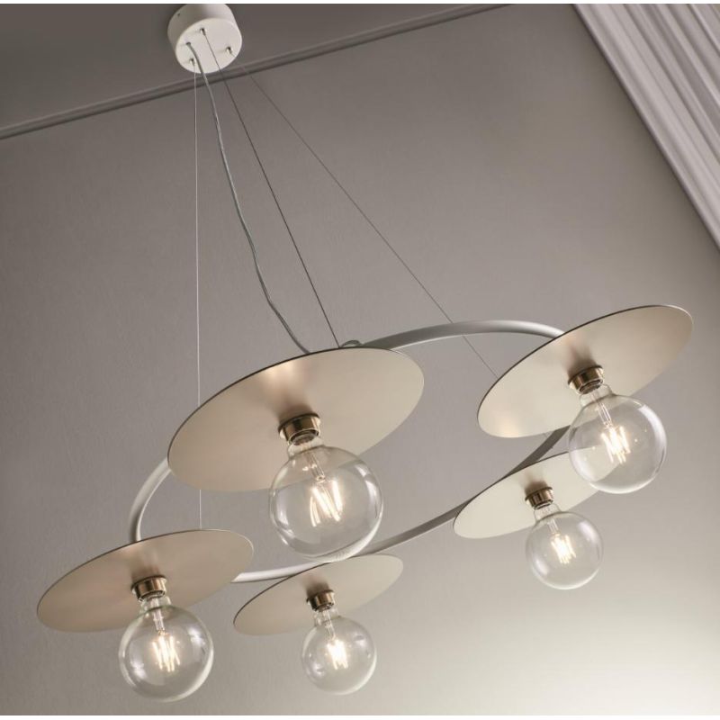 PUB SOSPENSIONE MODERNA ED ORIGINALE METALLO BIANCO PIATTI 3 COLORI D100 CM MADE IN ITALY Illuminando - Cristalensi Shop Online