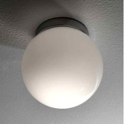 SFERA MEDIA PLAFONIERA IN VETRO BIANCO LUCIDO MONTATURA CROMO DIAMETRO 30CM Illuminando - Cristalensi Shop Online 2