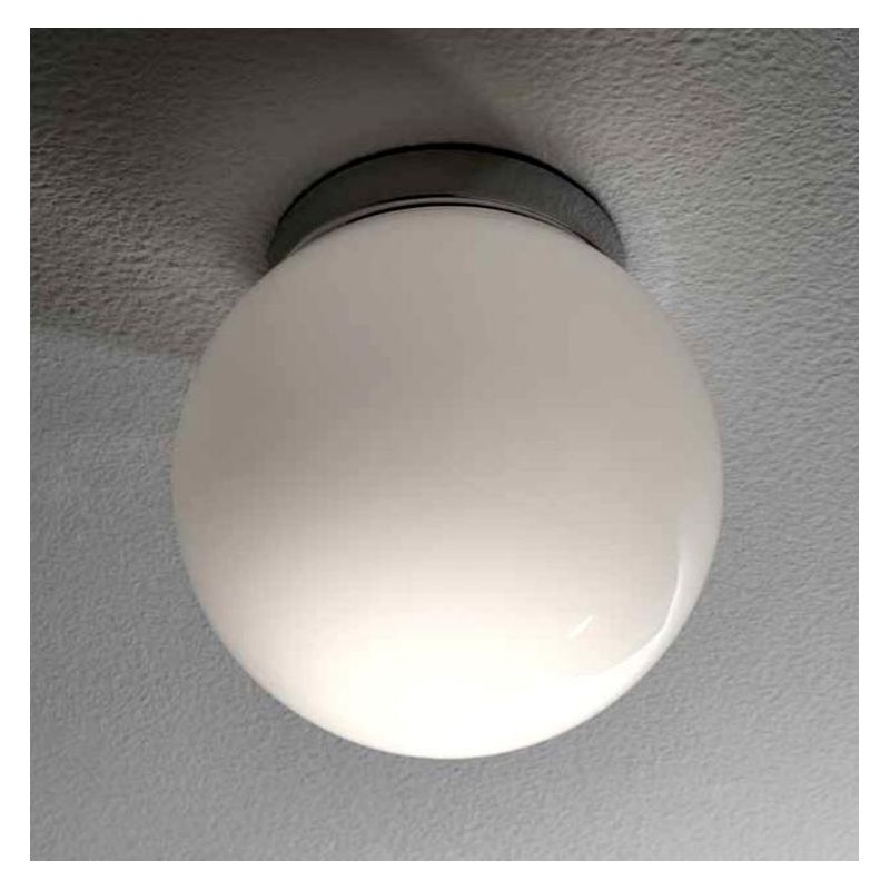SFERA MEDIA PLAFONIERA IN VETRO BIANCO LUCIDO MONTATURA CROMO DIAMETRO 30CM Illuminando - Cristalensi Shop Online