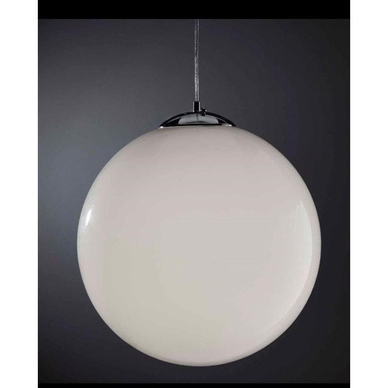 SFERA GRANDE SOSPENSIONE IN VETRO BIANCO DIAMETRO 40 CM LUCIDO MONTATURA CROMO Illuminando - Cristalensi Shop Online
