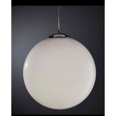 SFERA GRANDE SOSPENSIONE IN VETRO BIANCO DIAMETRO 40 CM LUCIDO MONTATURA CROMO Illuminando - Cristalensi Shop Online