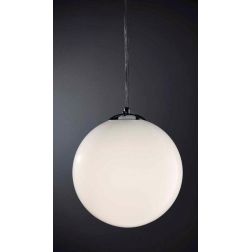 SFERA MEDIA SOSPENSIONE IN VETRO BIANCO LUCIDO DIAMETRO 30 CM MONTATURA CROMATA Illuminando - Cristalensi Shop Online 2
