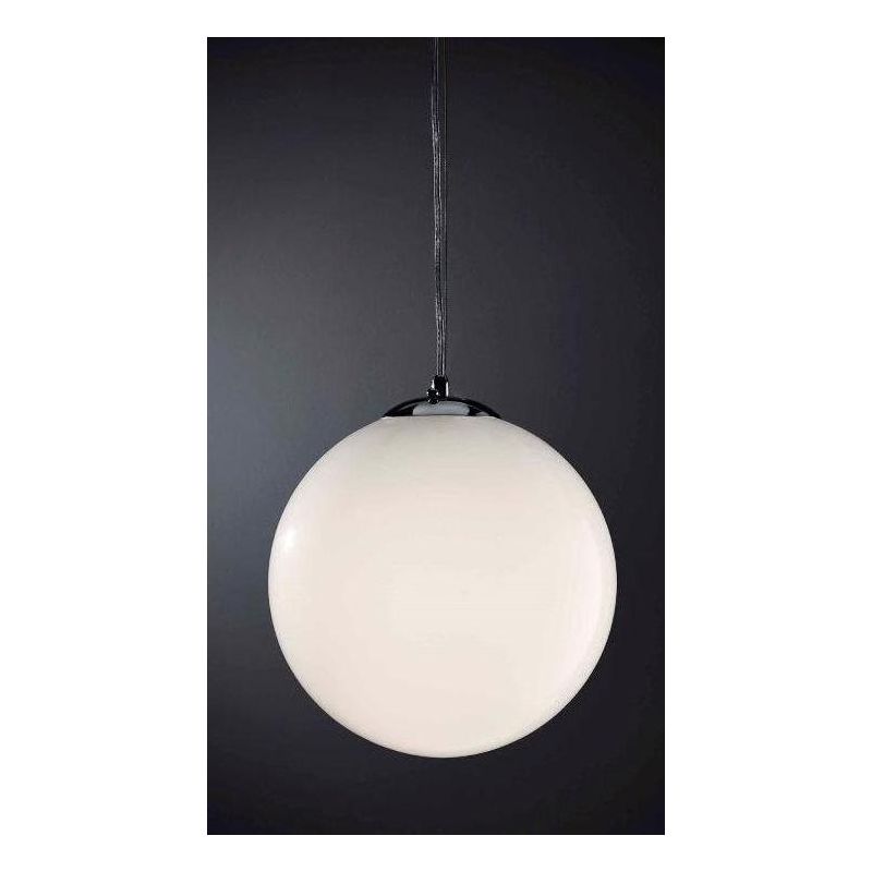 SFERA MEDIA SOSPENSIONE IN VETRO BIANCO LUCIDO DIAMETRO 30 CM MONTATURA CROMATA Illuminando - Cristalensi Shop Online