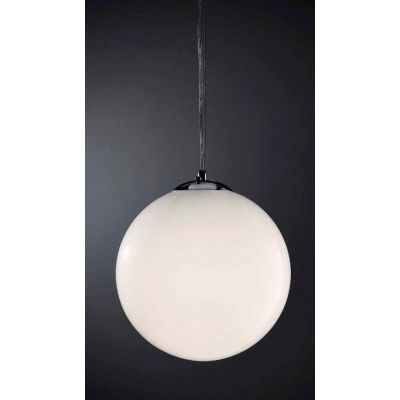 SFERA MEDIA SOSPENSIONE IN VETRO BIANCO LUCIDO DIAMETRO 30 CM MONTATURA CROMATA Illuminando - Cristalensi Shop Online
