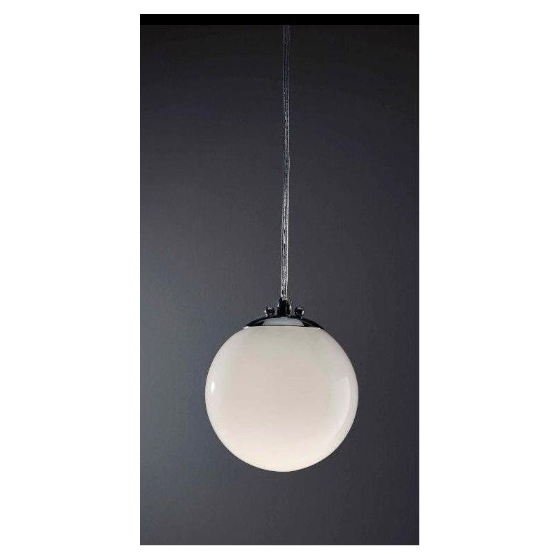 SFERA PICCOLA SOSPENSIONE IN VETRO BIANCO LUCIDO DIAMETRO 15 CM MONTATURA CROMO Illuminando - Cristalensi Shop Online