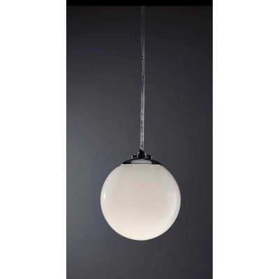 SFERA PICCOLA SOSPENSIONE IN VETRO BIANCO LUCIDO DIAMETRO 15 CM MONTATURA CROMO Illuminando - Cristalensi Shop Online
