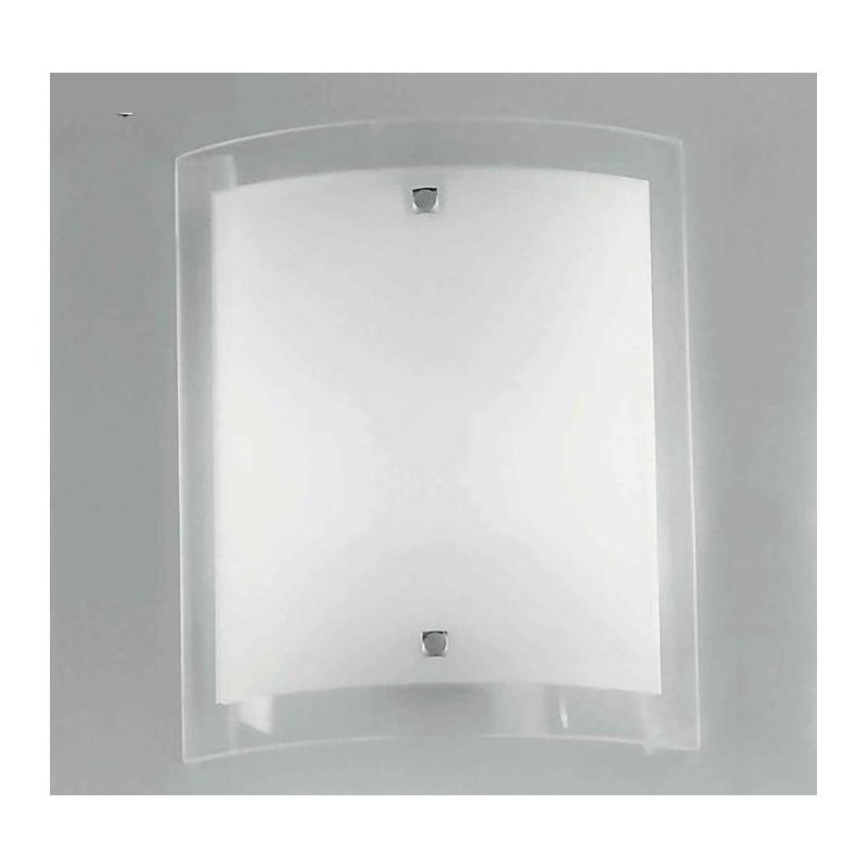 VELA PLAFONIERA PICCOLA VETRO CURVO RETTANGOLARE BIANCO CON BORDO TRASPARENTE Illuminando - Cristalensi Shop Online
