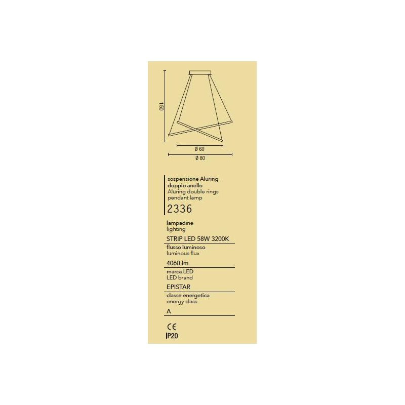2336 SOSPENSIONE ANELLI DIAMETRO 80-60 CM A LED INTEGRATA DA 58W REGOLABILE MONTATURA BIANCA AFFRALUX - Cristalensi Shop Online