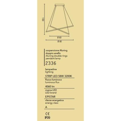 2336 SOSPENSIONE ANELLI DIAMETRO 80-60 CM A LED INTEGRATA DA 58W REGOLABILE MONTATURA BIANCA AFFRALUX - Cristalensi Shop Online
