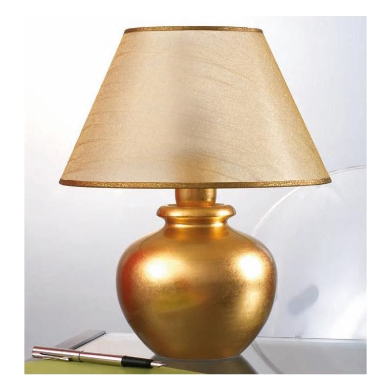 LAMPADA DA TAVOLO IN TERRACOTTA FOGLIA ORO CON PARALUME IN TESSUTO MADE IN ITALY DELLA IMAS IMAS - Cristalensi Shop Online