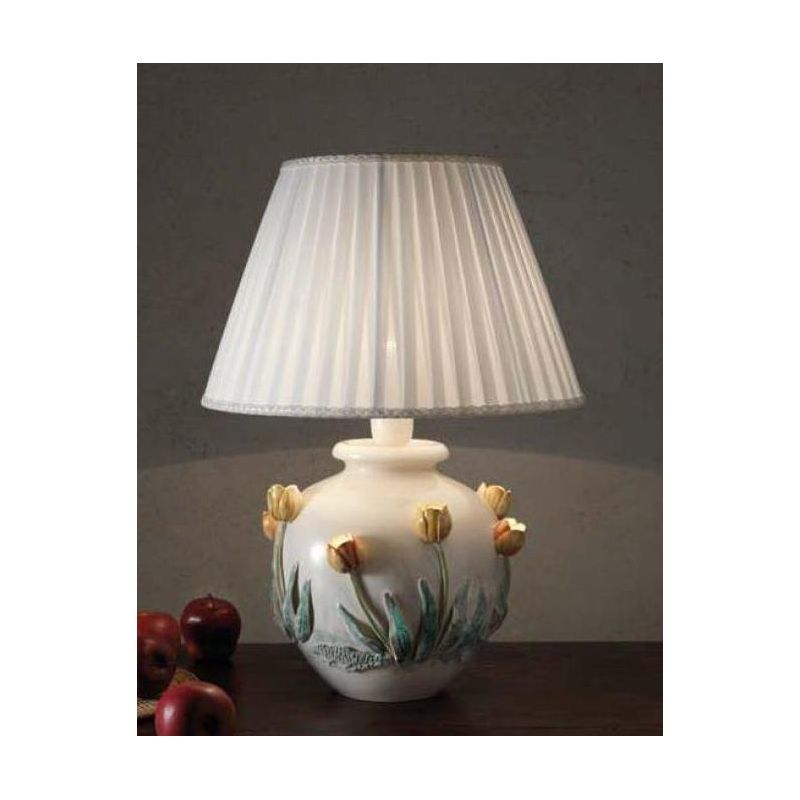 LAMPADA DA TAVOLO BASE IN TERRACOTTA CON DECORI A RILIEVO E PARALUME PLISSE DELLA IMAS IMAS - Cristalensi Shop Online