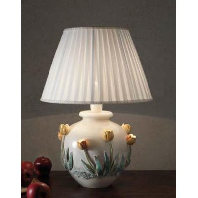 LAMPADA DA TAVOLO BASE IN TERRACOTTA CON DECORI A RILIEVO E PARALUME PLISSE DELLA IMAS IMAS - Cristalensi Shop Online