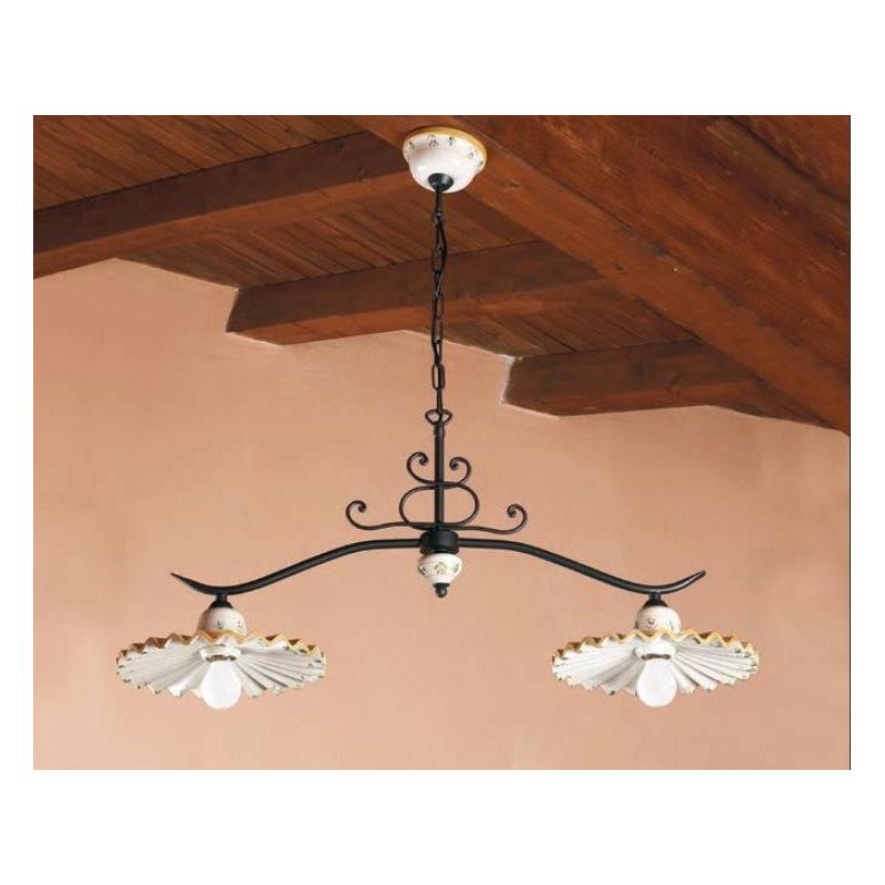 BILANCIERE 2 LUCI STILE RUSTICO IN TERRACOTTA DECORATA E FERRO FORGIATO A MANO MADE IN ITALY IMAS - Cristalensi Shop Online